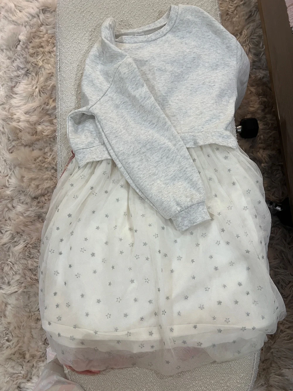 Carter's Grey Sweatshirt Top with White Star Tulle Skirt Dress
